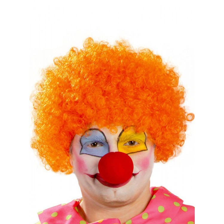 Orange Curly Afro Bonus Wig Hairpiece and Red Nose Set