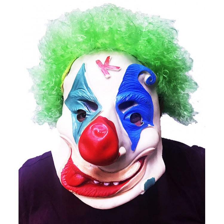 Green Color Afro Bonus Wig Clown Latex Meat Mask