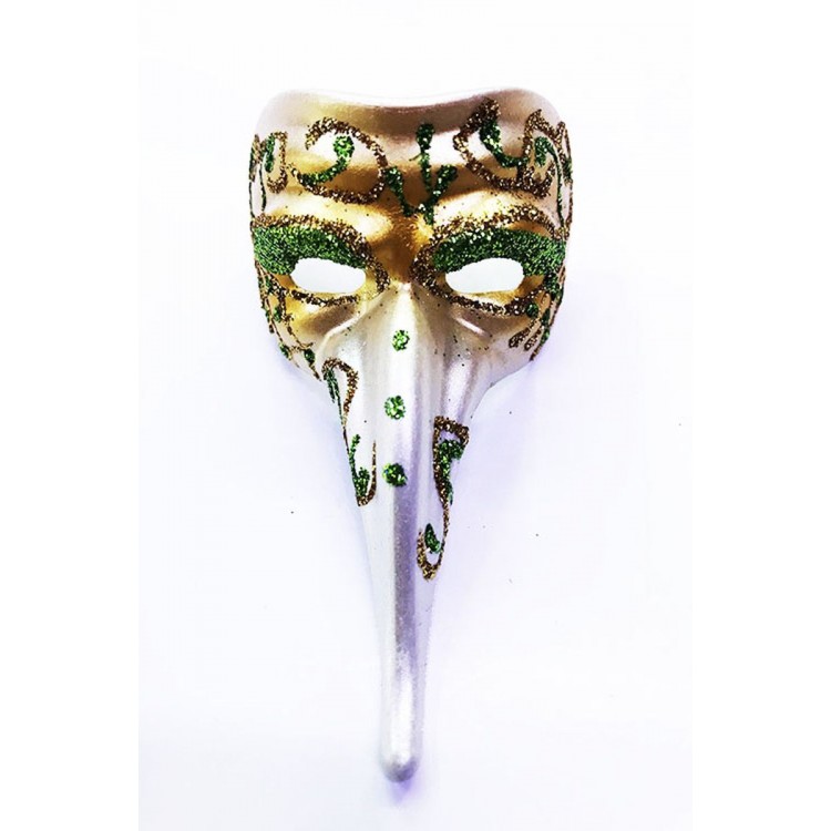 Venetian Long Mask Magnet Made of Green-Glazed Ceramic Material