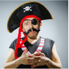 Adult Size Fabric Pirate Hat and Plastic Pirate Eye Mask