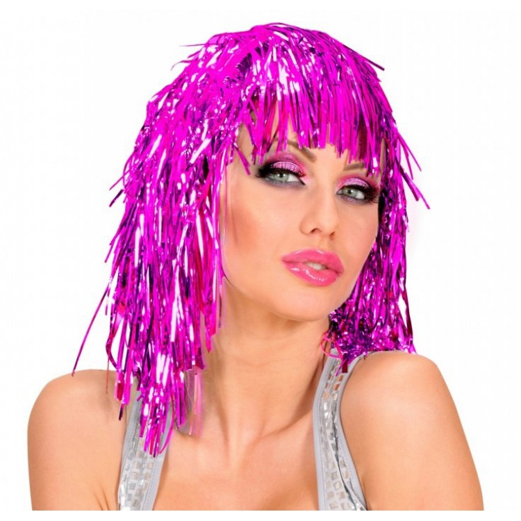 Pink Fuchsia Shimmering Metallic Party Wig Pink Fuchsia Shimmering Metallic Party Wig