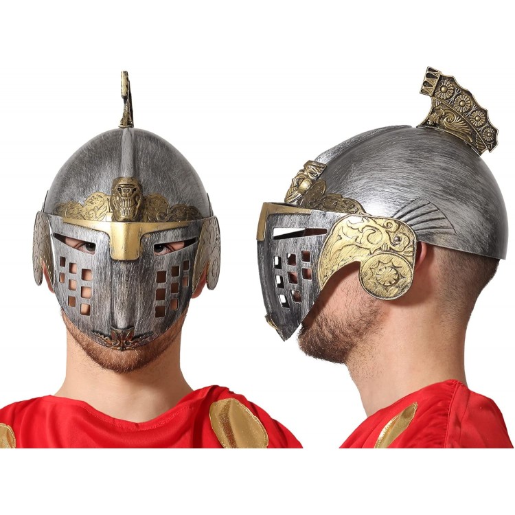 Gold-Plated Silver Roman Byzantine Helmet with Playful Gold-Colored Headpiece 25x20 cm