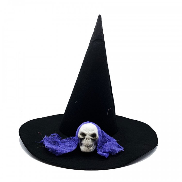 Black Color Blue Veiled Skull Themed Witch Hat 35x38 cm Black Color Blue Veiled Skull Themed Witch Hat 35x38 cm