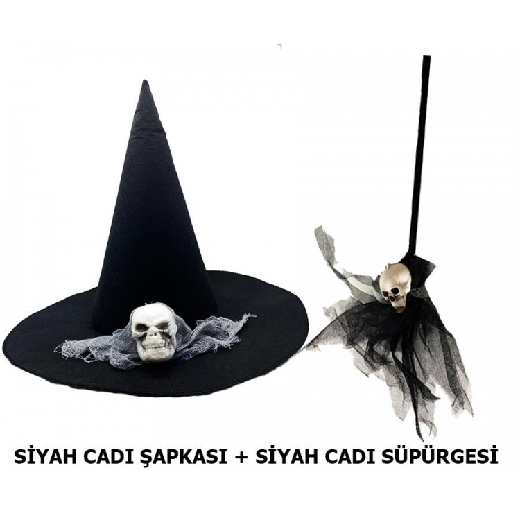 Witch Hat Skull Themed + Witch Broom Skull Themed - Set of 2 Witch Hat Skull Themed + Witch Broom Skull Themed - Set of 2