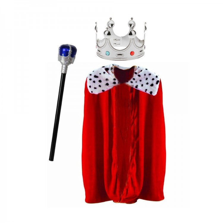 King Cloak Child 90 cm + King Crown Silver + King Scepter Child Size King Cloak Child 90 cm + King Crown Silver + King Scepter Child Size
