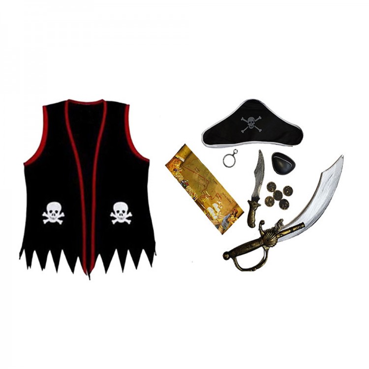 Captain Jack Kids Pirate Vest Costume Set Full Set 12 Piece