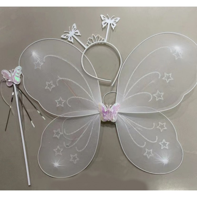 White Color Butterfly Wing Crown and Bat 50x37 cm