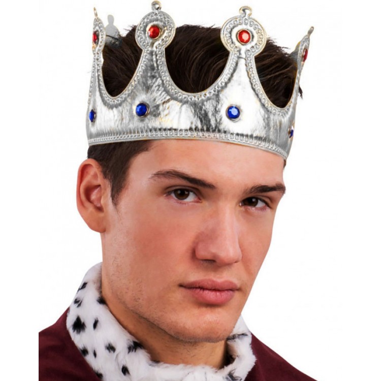 King Crown Silver Color Fabric Material Adult Size