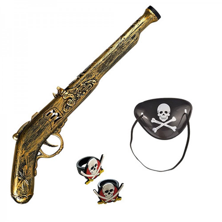 Toy Pirate Gun Pirate Mask and 2 Pirate Rings Set Toy Pirate Gun Pirate Mask and 2 Pirate Rings Set