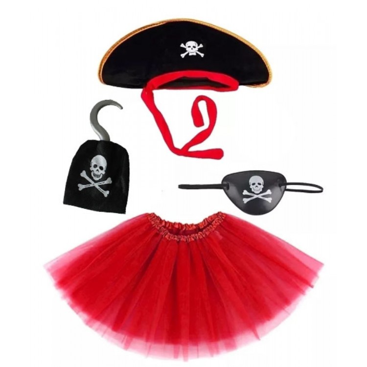 Pirate Hat Skirt Skirt Hook and Eye Mask Costume Set for Girl