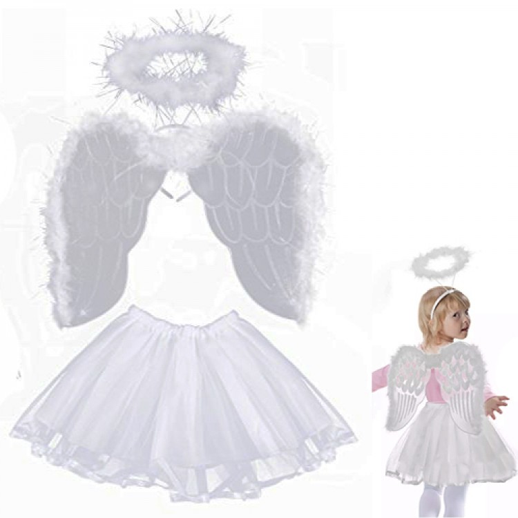 Children's Fairy Costume White - Fairy Wing Skirt Crown 3 Piece Costume Set Children's Fairy Costume White - Fairy Wing Skirt Crown 3 Piece Costume Set