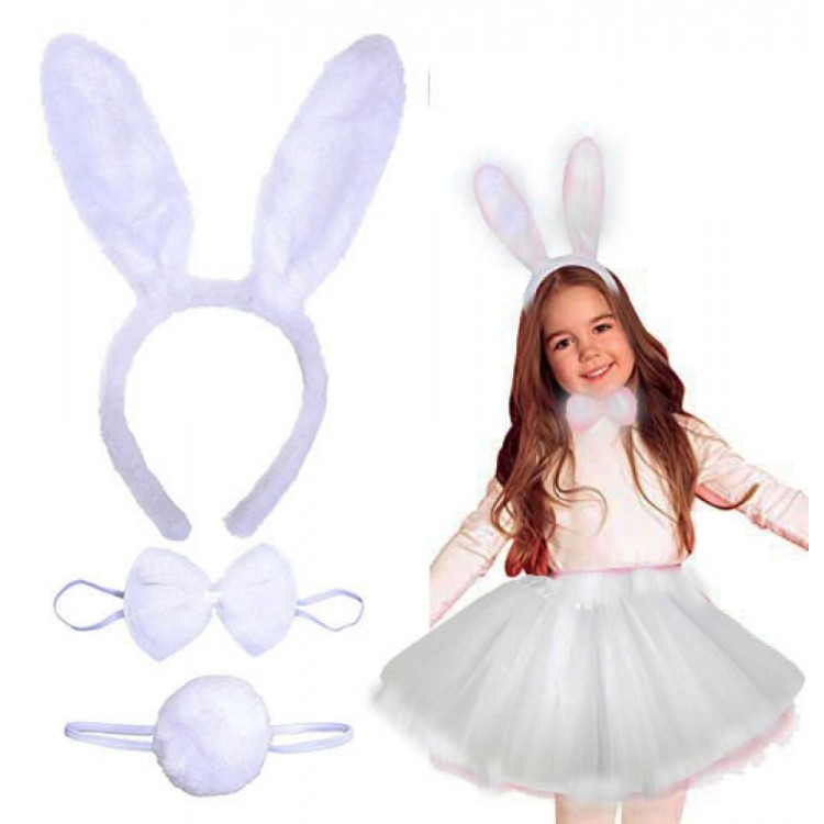 Bunny Crown Skirt Bow Tie and Tail Costume Set White Color Child Size