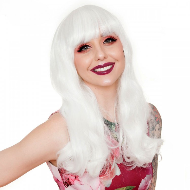 White Color Wavy Long Party Wig with Bangs White Color Wavy Long Party Wig with Bangs