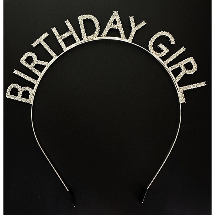 Gümüş Kristal Taşlı Birthday Girl Doğum Günü Tacı İthal Ürün 17x16 cm