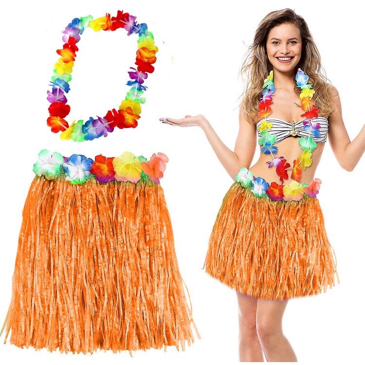 Hawaii Luau Aloha Turuncu Püsküllü 40 cm Etek ve Hawaii Kolye Seti Hawaii Luau Aloha Turuncu Püsküllü 40 cm Etek ve Hawaii Kolye Seti