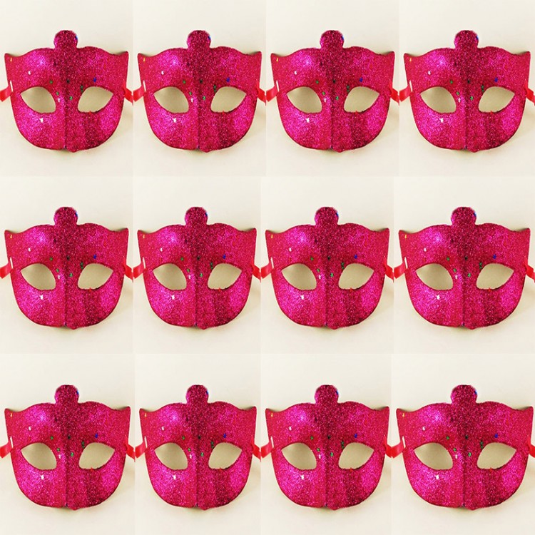Parlak Simli Fuşya Pembe Renk Balo Parti Göz Maskesi 12 Adet