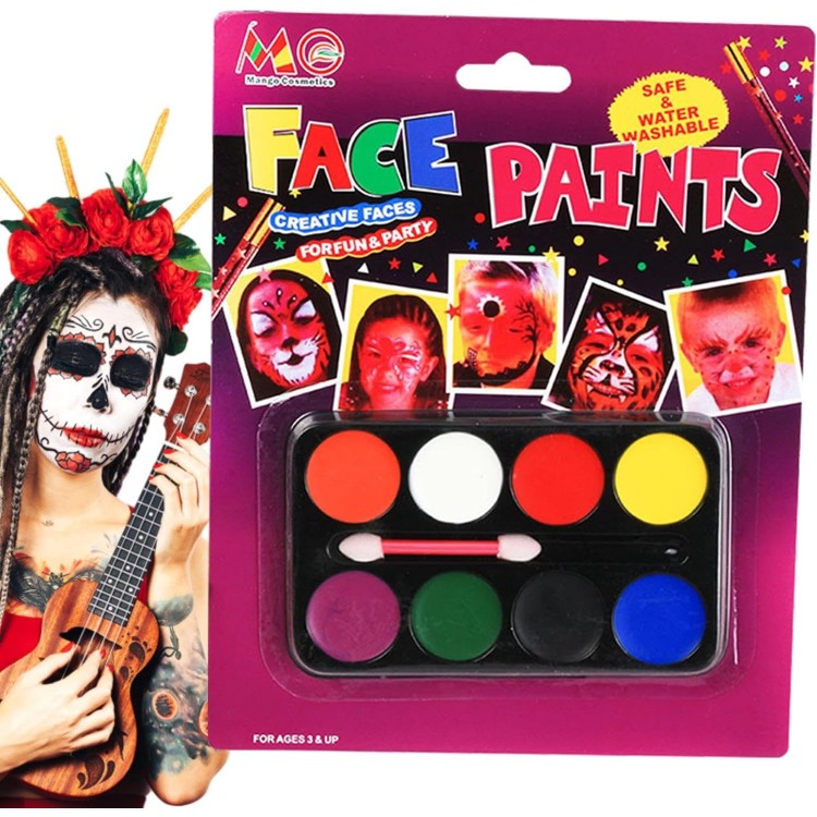Palyaço Yüz Boyama Seti Fırçalı Makyaj Boyama Seti 8 Renk