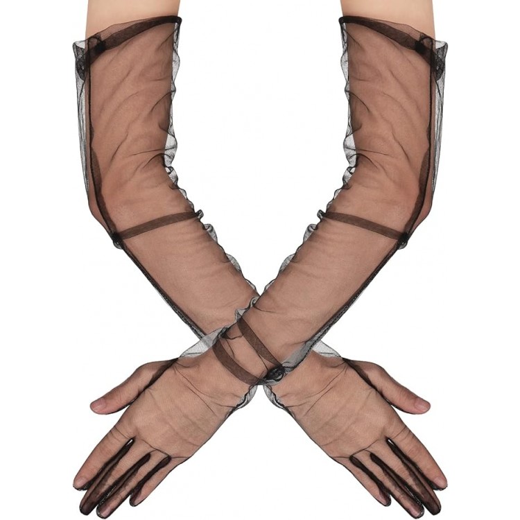 Long Stretch Black Adult Mega Tulle Gloves 53 cm Long Stretch Black Adult Mega Tulle Gloves 53 cm