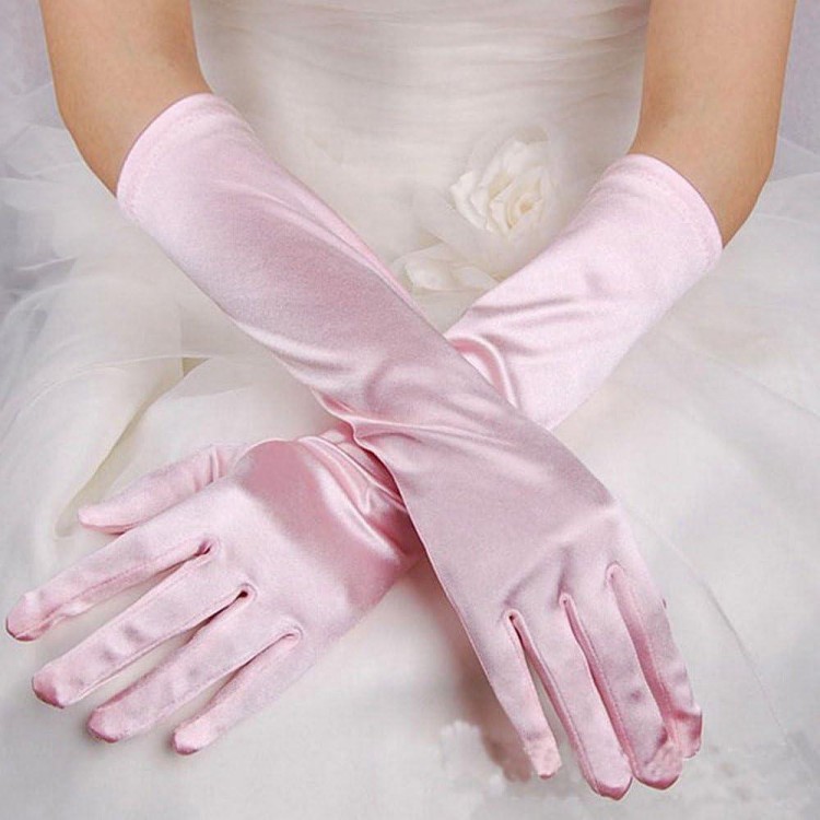 Long Extra Shiny Satin Gloves Pink Color