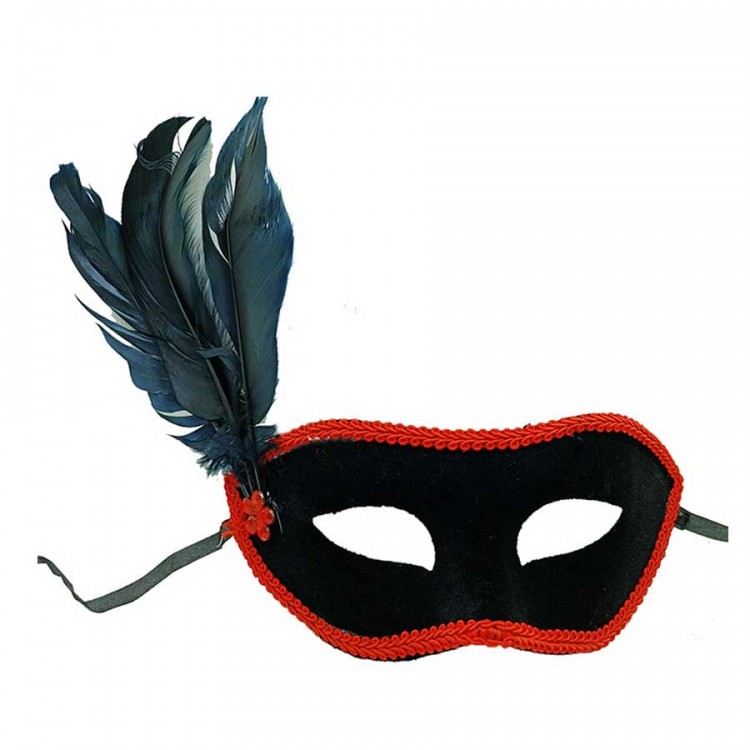 Black Fringed Black Suede Covered Party Ball Mask 21x20 cm
