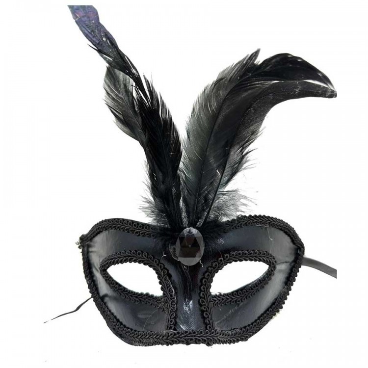 Black Leatherette Red Fuzzy Party Mask 18x20 cm