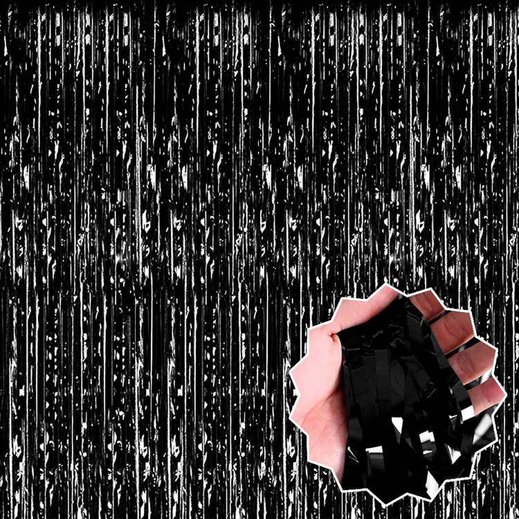 Black Color Extra Metallic Shiny Fringed Backdrop Curtain Imported 1x2 Meters Black Color Extra Metallic Shiny Fringed Backdrop Curtain Imported 1x2 Meters