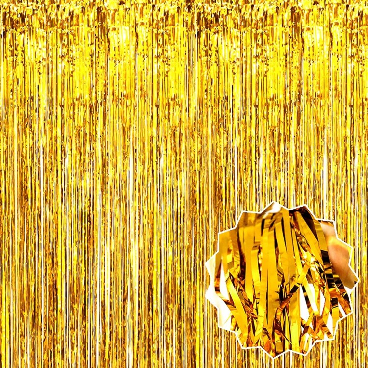 Gold Color Extra Metallic Shiny Fringed Backdrop Curtain Imported 1x2 Meters