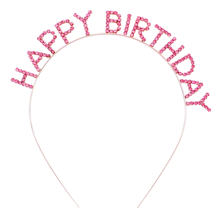 Pink Crystal Stone Gold Plated Happy Birthday Crown 16x17 cm Pink Crystal Stone Gold Plated Happy Birthday Crown 16x17 cm