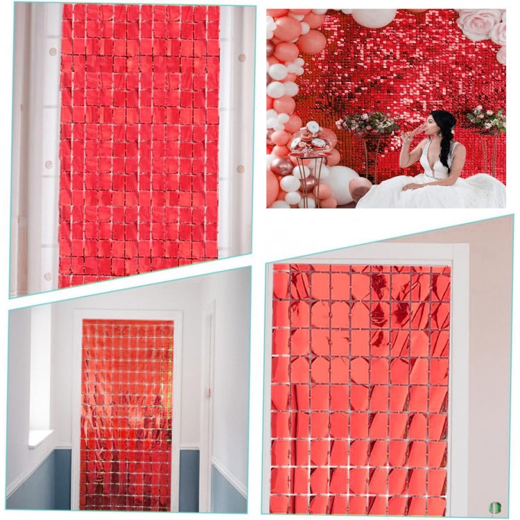 Extra Metallic Red Color Disco Rectangular Cut Door Curtain Decoration 1x2 Meters