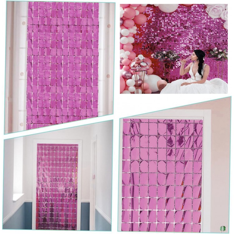 Extra Metallic Rose Gold Color Disco Rectangular Cut Door Curtain Decoration 1x2 Meters