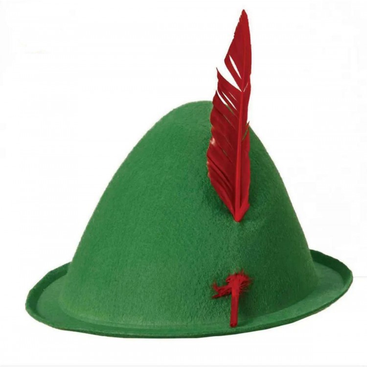 Green Color Red Feathered Peter Pan Hat Robin Hood Hat 24X23 cm Green Color Red Feathered Peter Pan Hat Robin Hood Hat 24X23 cm