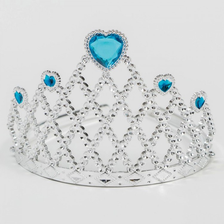 Silver-Colored Queen's Crown with Blue Heart Princess Crown