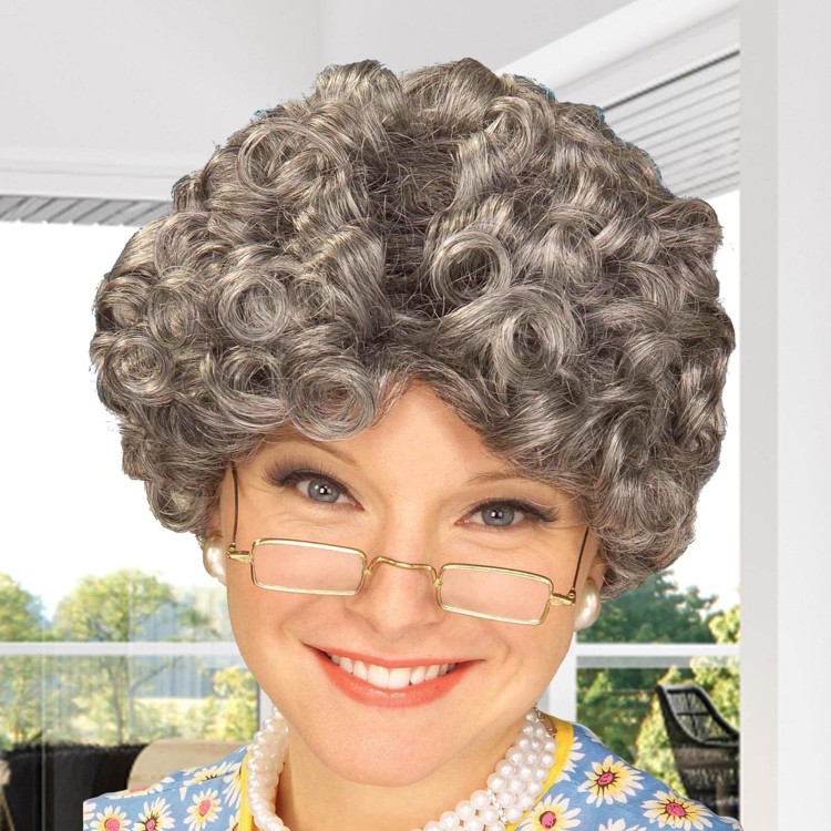 Gray Curly Wig for Seniors Grandma Wig Lined Bonus Gray Curly Wig for Seniors Grandma Wig Lined Bonus