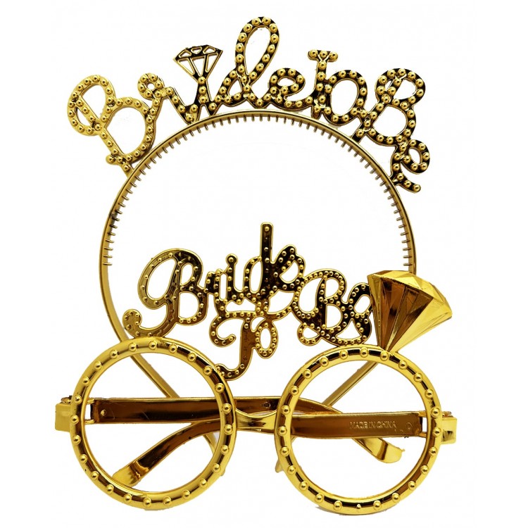 Bride To Be Written Crown and Bride To Be Written Glasses Set Gold Color Bride To Be Written Crown and Bride To Be Written Glasses Set Gold Color