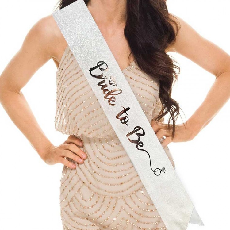 Silver-Plated Italic Bridal Belt with "Bride to Be" Inscription, Sparkling with Glitter, 10x80 cm