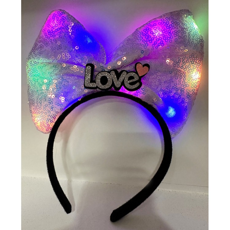 Silver Love-Engraved Lilac Bow Crown with LED Lighting in 3 Different Functions, 20x17 cm