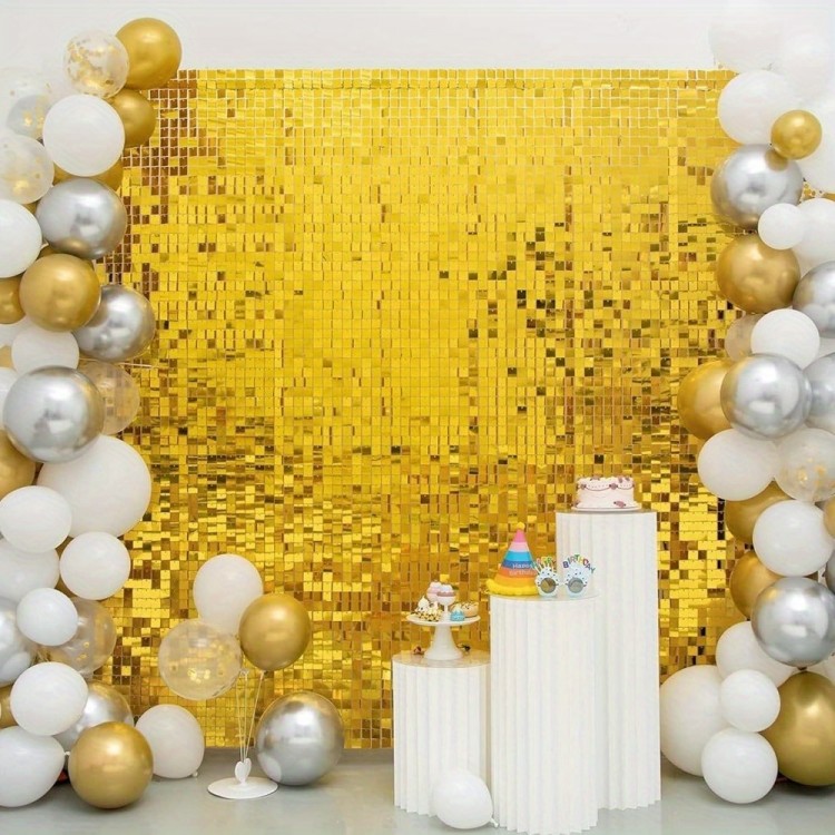 Gold Color Rectangular Cut Shiny Sequined Backdrop Decor 1x2 Meters