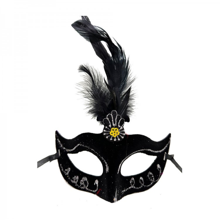 Black Fuzzy Black Suede Covered Party Ball Mask 20X16 cm