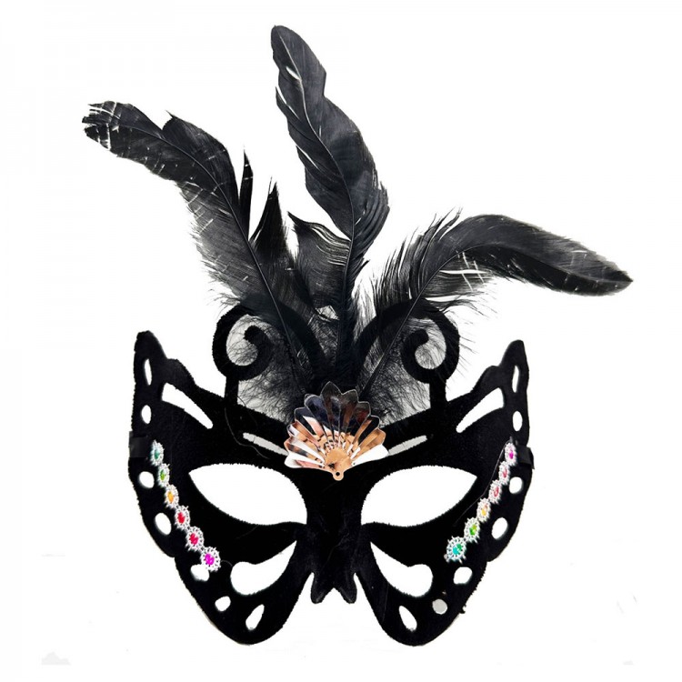 Black Color Black Suede Covering Fuzzy Butterfly Figure Party Mask 24x18 cm Black Color Black Suede Covering Fuzzy Butterfly Figure Party Mask 24x18 cm