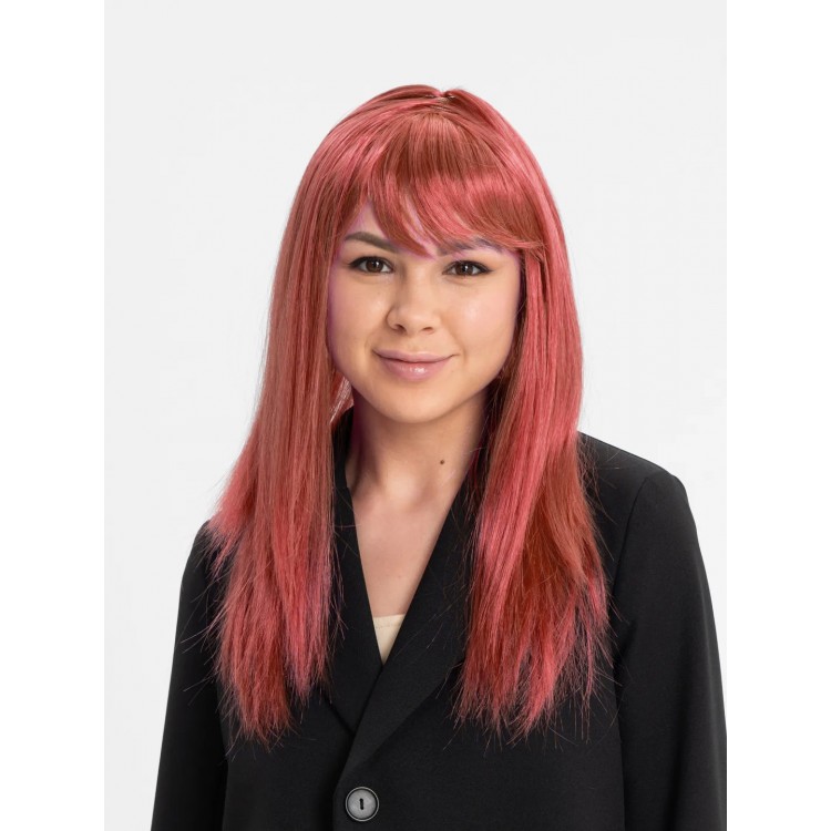 Red Color Straight Cut Long Party Wig Hairpiece