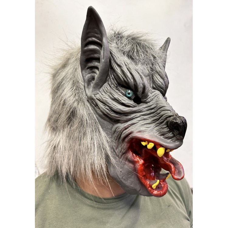 Kafaya Tam Geçmeli Lateks Dil Çıkaran Mavi Gözlü Kurt Maskesi Kafaya Tam Geçmeli Lateks Dil Çıkaran Mavi Gözlü Kurt Maskesi