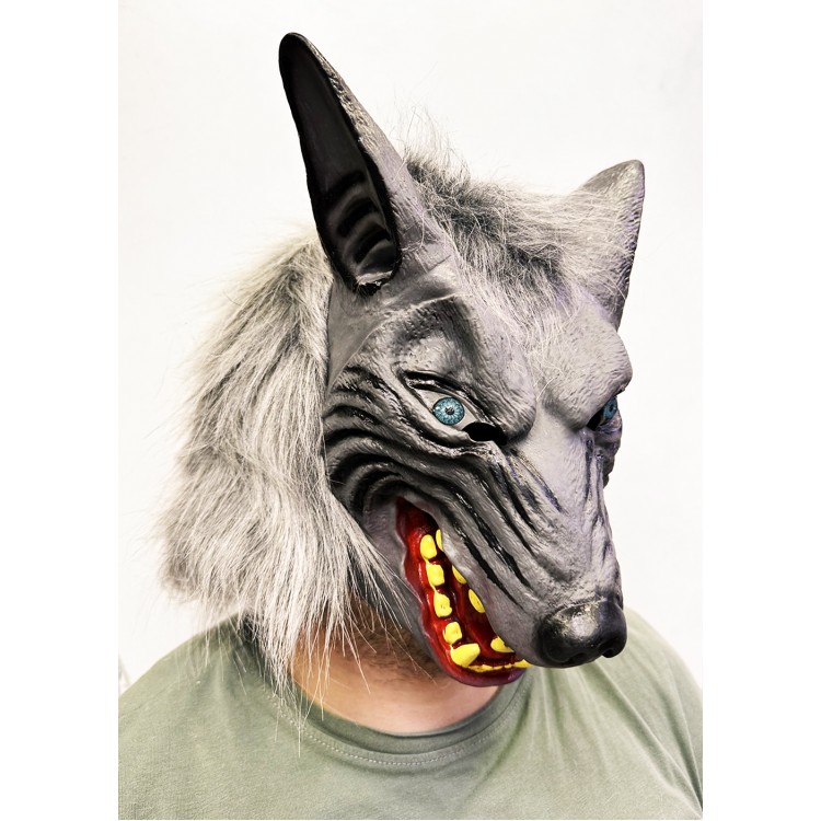 Kafaya Tam Geçmeli Lateks Mavi Gözlü Dişli Ağzı Açık Kurt Maskesi Kafaya Tam Geçmeli Lateks Mavi Gözlü Dişli Ağzı Açık Kurt Maskesi