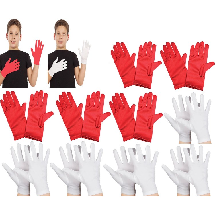 Çocuk Gösteri Eldiven Seti – 5 Çift Beyaz & 5 Çift Kırmızı