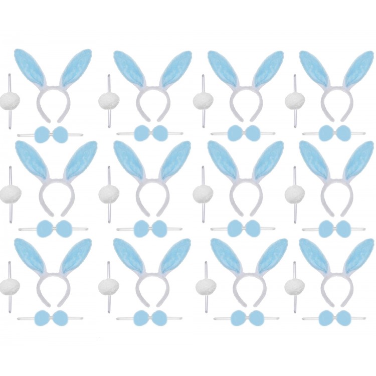 Mavi Tavşan Kostüm Seti – Taç Papyon Ponpon 12 li Paket