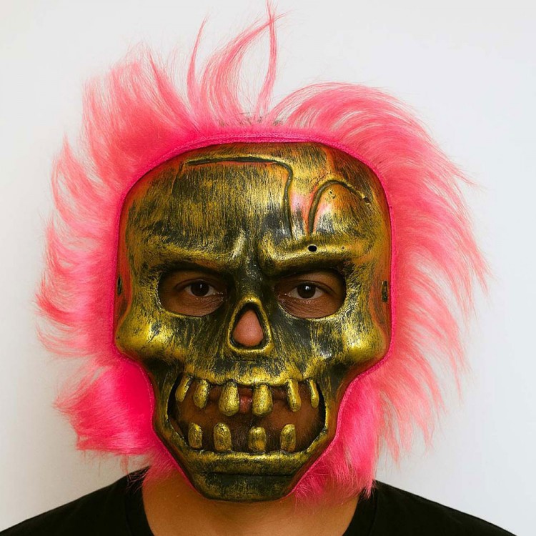 Wild Skull - Bakır Kafatası Pembe Saçlı İskelet Maske Wild Skull - Bakır Kafatası Pembe Saçlı İskelet Maske