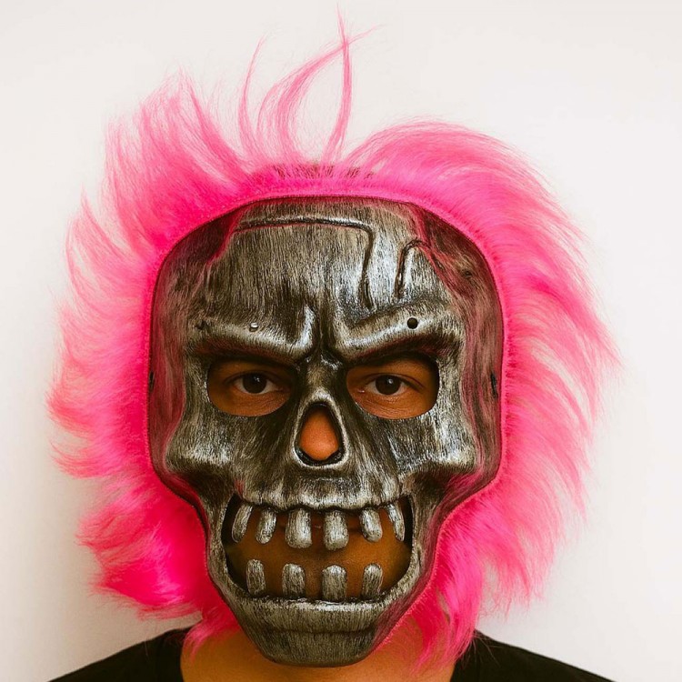 Wild Skull - Gümüş Kafatası Pembe Saçlı İskelet Maske Wild Skull - Gümüş Kafatası Pembe Saçlı İskelet Maske