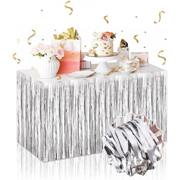 Silver Metallic Table Skirt 275x75 cm – Self-Adhesive