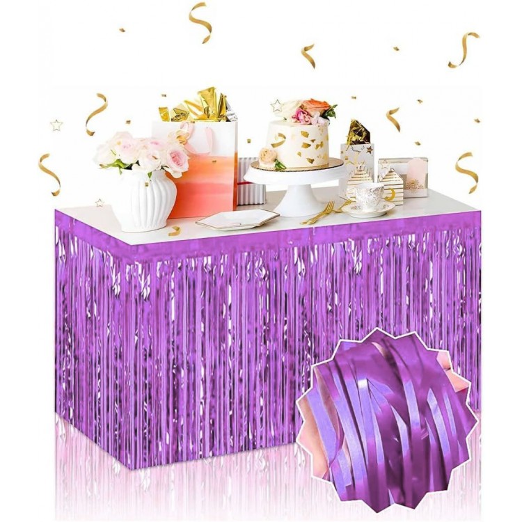 Self-Adhesive Purple Metallic Fringed Table Skirt – 75 x 275 cm Party Decoration