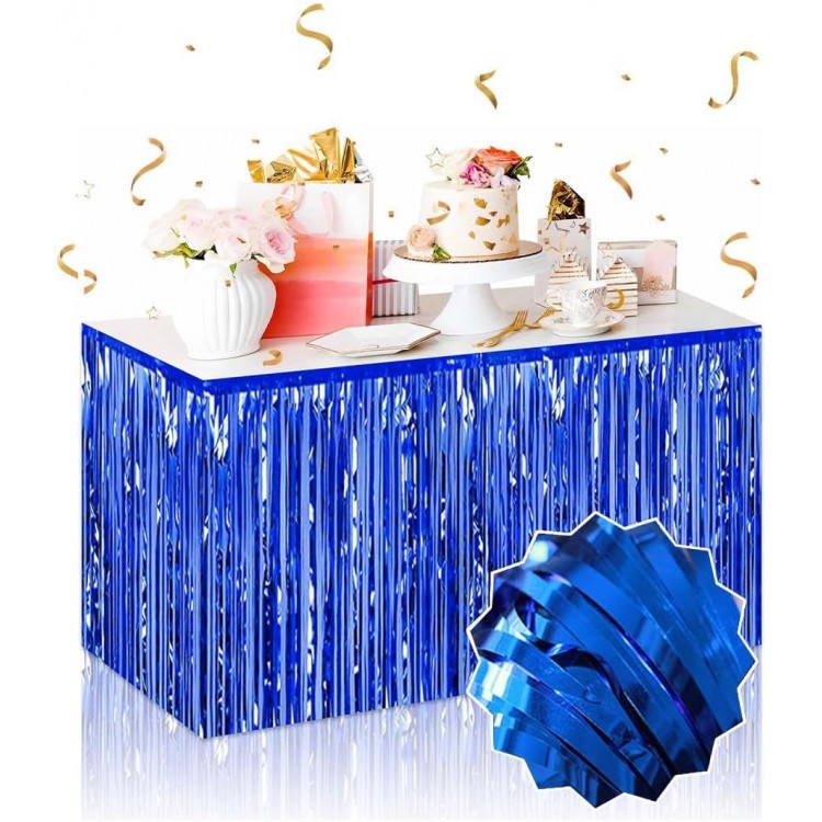 Self-Adhesive Blue Metallic Fringed Table Skirt – 75 x 275 cm Party Decoration