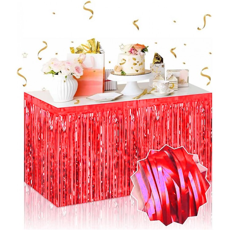 Self-Adhesive Red Metallic Fringed Table Skirt – 75 x 275 cm Party Decoration Self-Adhesive Red Metallic Fringed Table Skirt – 75 x 275 cm Party Decoration